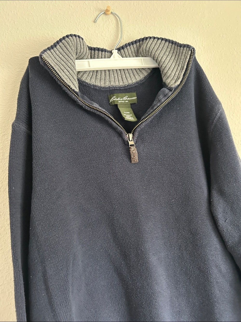 Eddie Bauer Navy Half-Zip Pullover Sweater with Contrast Collar - Picture 5 of 8